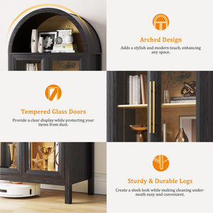 5-Tier Arched Glass Door Storage Cabinet with LED Lights – Black