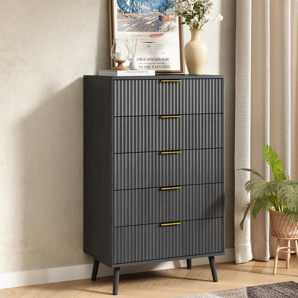 2-Piece Black Fluted Dresser Set with 11 Drawers