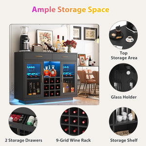 Wine Bar Cabinet with LED Lights & Glass Rack