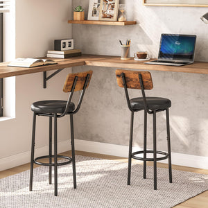 Bar Stools Set of 2, 26" Counter Height with PU Cushion, Footrest & Back