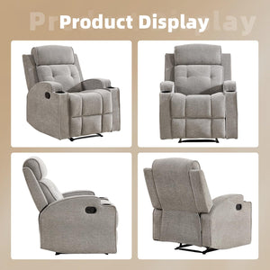 Manual Recliner Chair with Cup Holders & Overstuffed Back