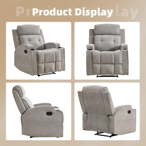 Manual Recliner Chair with Cup Holders & Overstuffed Back