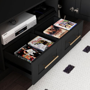 4-Piece Wall Unit TV Stand with LED Lights, Entertainment Center with Bookshelves & Bridge, Black