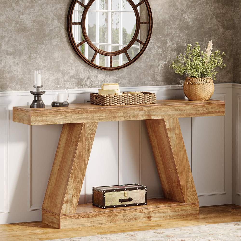 Farmhouse Console Table 55 Inch with Storage