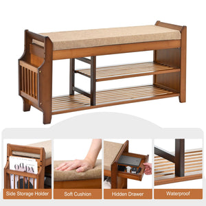 Bamboo Entryway Shoe Storage Bench with Cushion