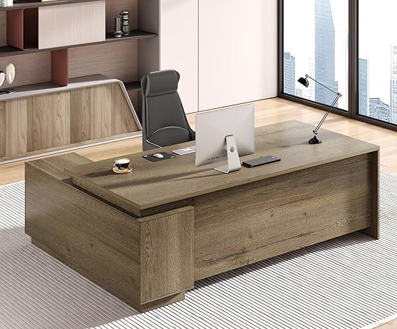 L-Shaped Executive Desk with Power Outlets & Storage
