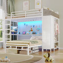 L-Shaped Twin Over Twin Bunk Bed with Storage, Desk & LED Lights