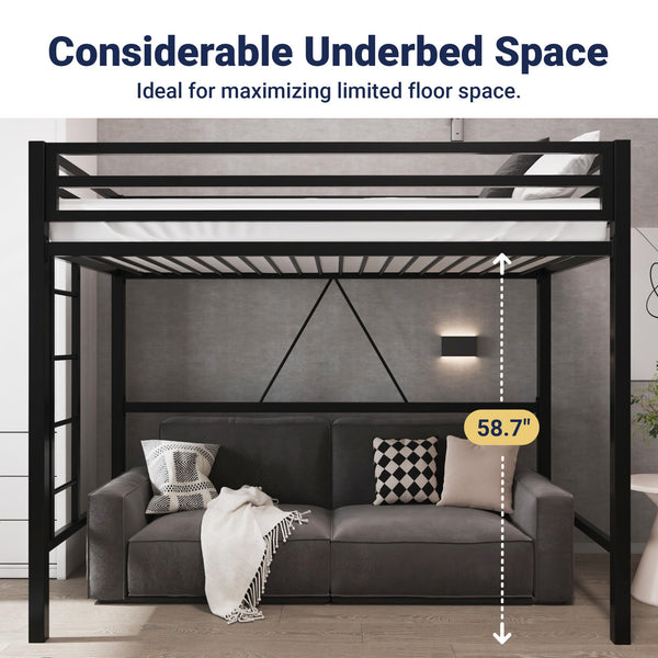 Twin Metal Loft Bed with Guardrail & Ladder