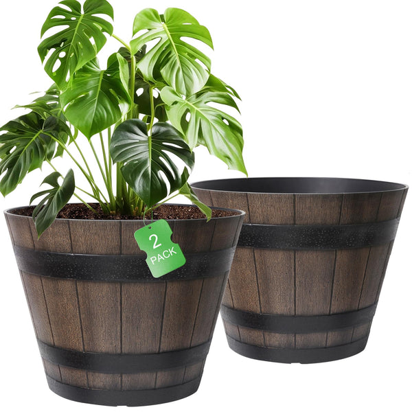 Large Plastic Whiskey Barrel Planters 2 Pack