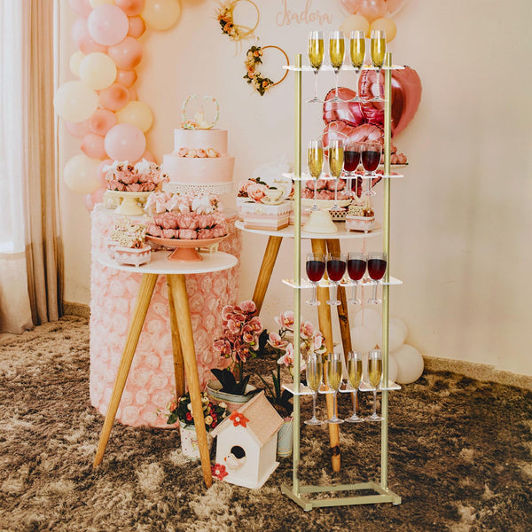 4-Tier Acrylic Champagne Wall Stand – 32 Glass Holder, Golden