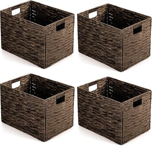 Water Hyacinth Wicker Storage Baskets with Handles – Set of 4