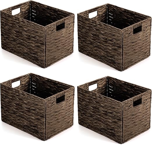 Water Hyacinth Wicker Storage Baskets with Handles – Set of 4