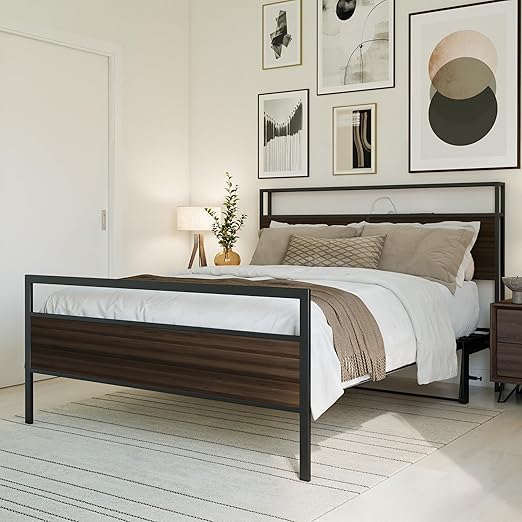 Space Saving Lift Bed with Built-In Charging Station – Dark Walnut