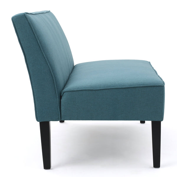 Dark Teal Fabric Loveseat with Matte Black Legs