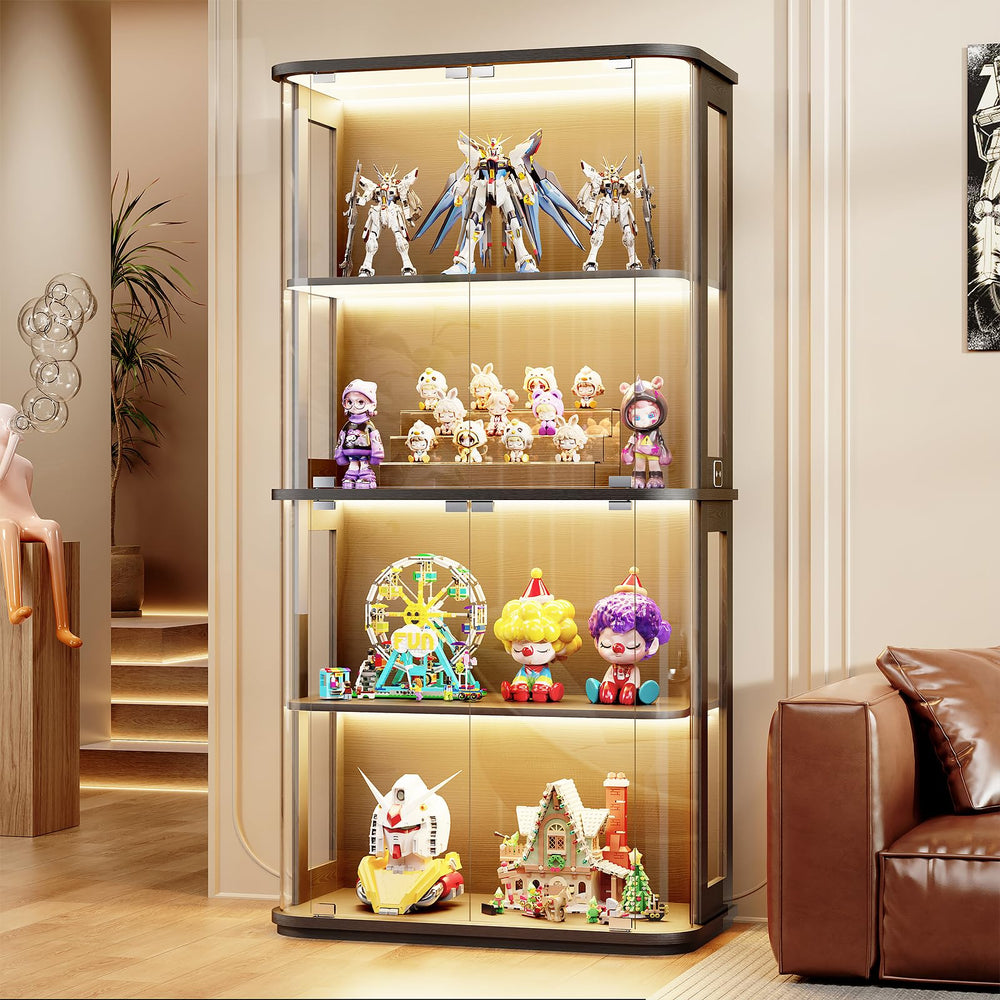 4-Tier Glass Display Cabinet with LED Lights & Motion Sensor