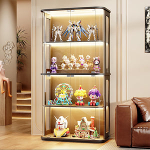 4-Tier Glass Display Cabinet with LED Lights & Motion Sensor
