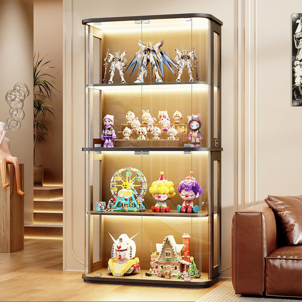 4-Tier Glass Display Cabinet with LED Lights & Motion Sensor