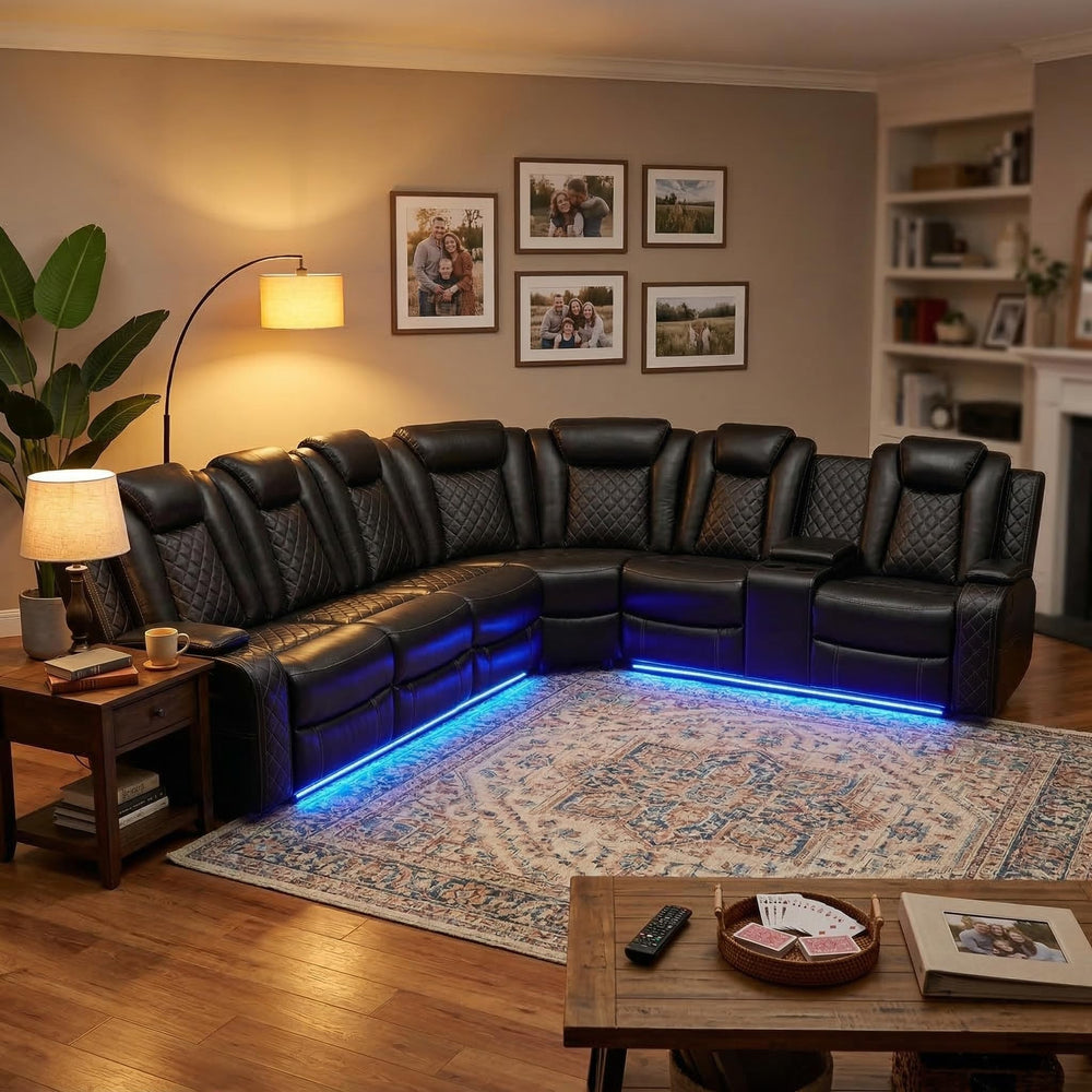 Power Reclining Sectional Sofa with LED Lights