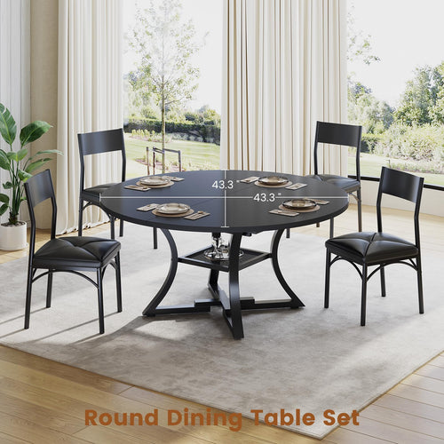 Expandable Round Dining Table Set for 4-8 – 5-Piece with Cushion Chairs