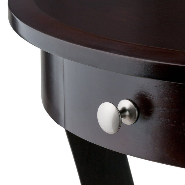 Round Wood Accent Table with Drawer and Shelf