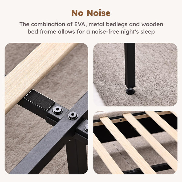 Boucle Upholstered Bed Frame with Adjustable Headboard