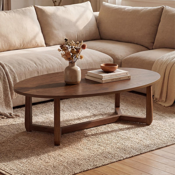 Oval Coffee Table – Low Profile Wood Accent Table