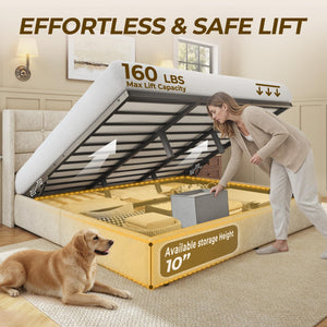 Lift Up Storage Bed Frame with Wingback Headboard