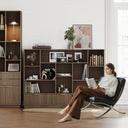 4-Tier Fluted Bookshelf with Drawers & Storage