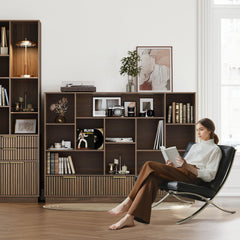 4-Tier Fluted Bookshelf with Drawers & Storage