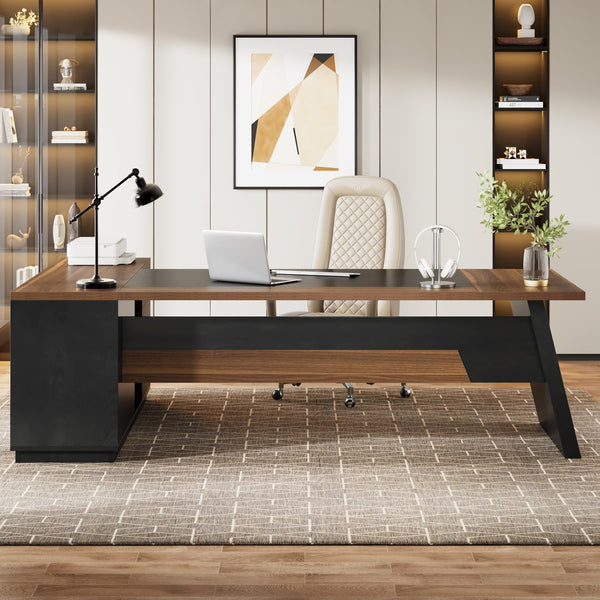 L-Shaped Executive Desk with Drawers and File Cabinet