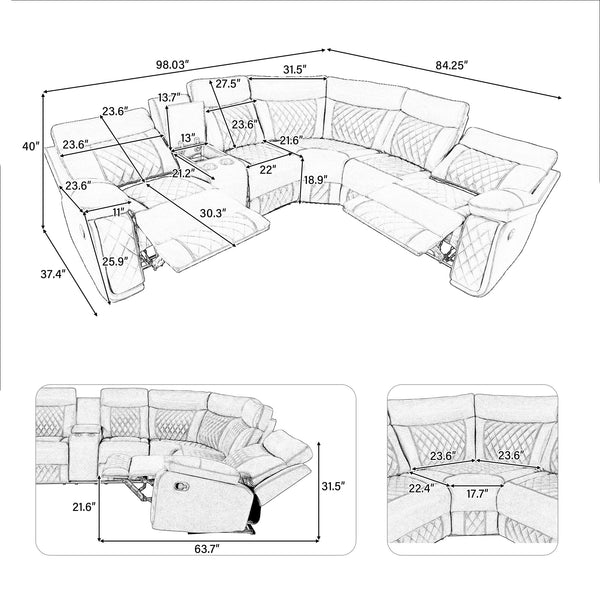 L-Shaped Manual Reclining Sectional Sofa with Storage & Cup Holders