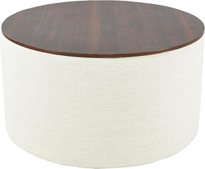 Round Storage Ottoman with Wood Top