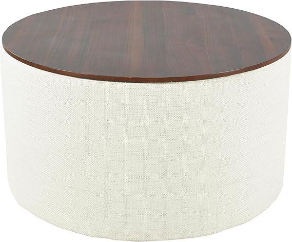 Round Storage Ottoman with Wood Top