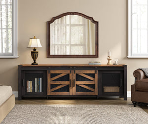 Farmhouse TV Stand for 75" TVs with Sliding Barn Doors