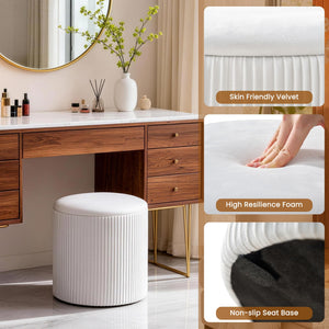 Set of 2 Round Velvet Storage Ottomans with Lid – Stackable Footstool Pouf Set