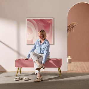 Upholstered Ottoman Bench with Metal Legs