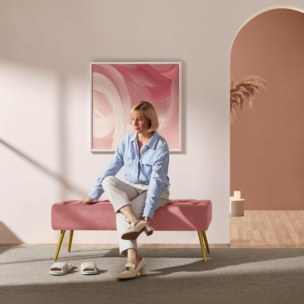 Upholstered Ottoman Bench with Metal Legs