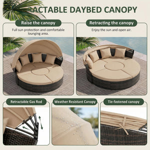 Outdoor Patio Daybed with Retractable Canopy