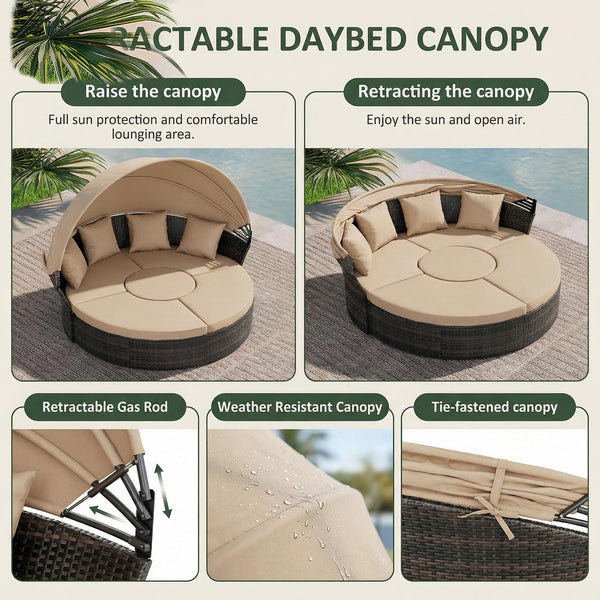 Outdoor Patio Daybed with Retractable Canopy