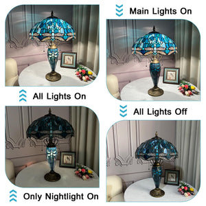 Tiffany Stained Glass Dragonfly Table Lamp with Nightlight