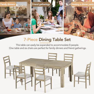 Extendable 7-Piece Dining Table Set with 6 Upholstered Chairs
