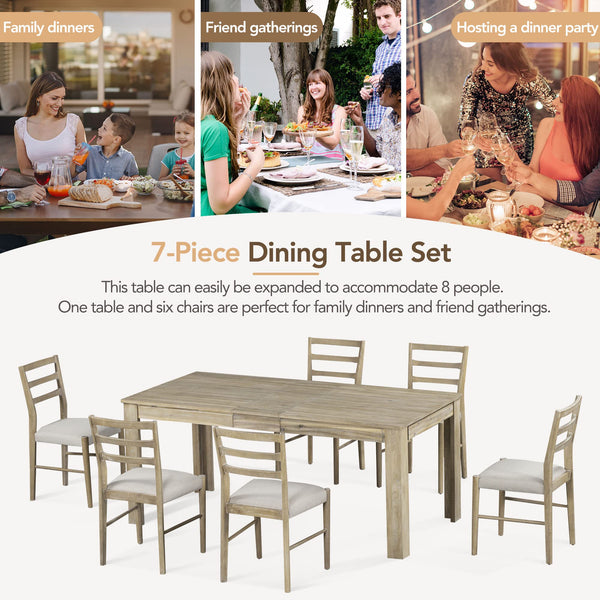 Extendable 7-Piece Dining Table Set with 6 Upholstered Chairs