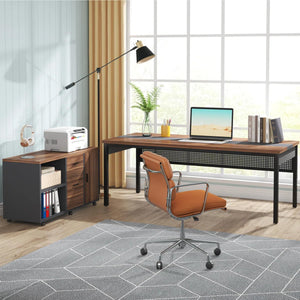 L-Shaped Executive Desk with Mobile File Cabinet & Storage Shelves