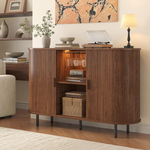 55-Inch Fluted Wine Bar Cabinet with LED Lighting & Charging Station