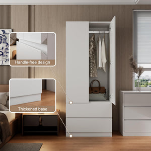 White Armoire Wardrobe with Drawers & Hanging Rod