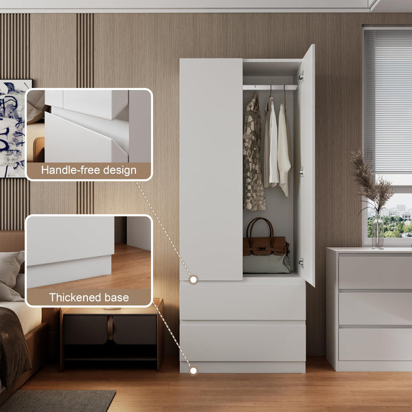 White Armoire Wardrobe with Drawers & Hanging Rod