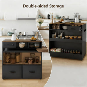 Rolling Kitchen Island with Extendable Countertop & Storage