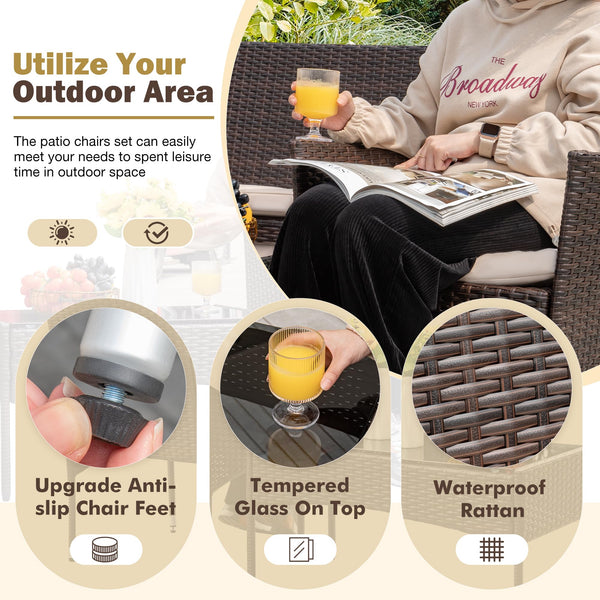 4-Piece Outdoor Patio Furniture Set – Rattan Wicker Chairs with Table