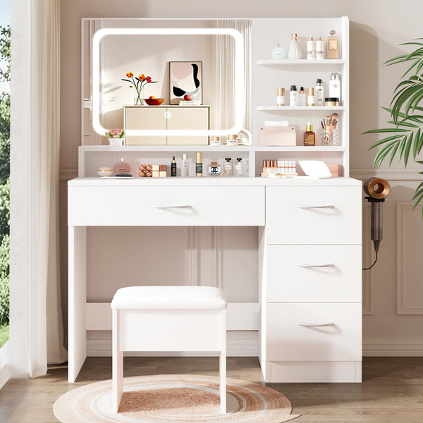 LED Makeup Vanity Desk with Mirror & Charging Station