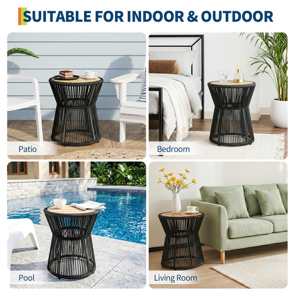 Outdoor Round Woven Side Table